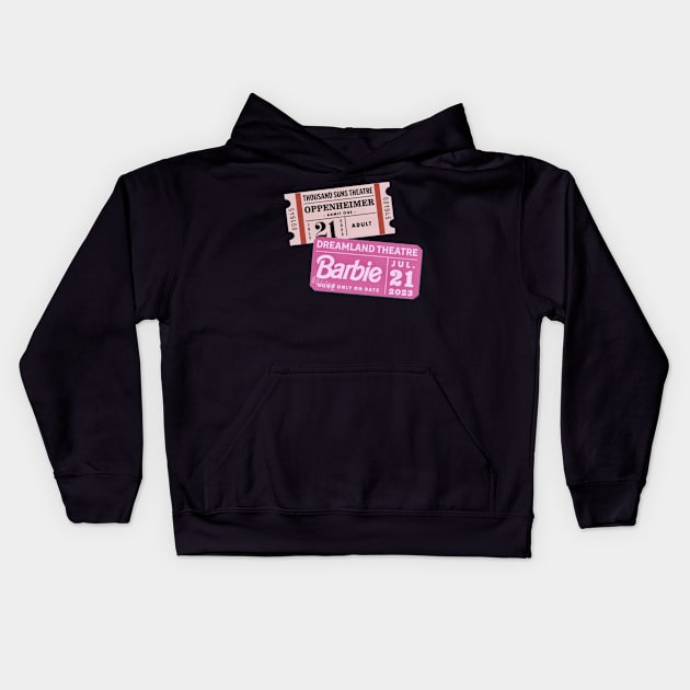 ticket oppenheimer and barbie Kids Hoodie by unknow user